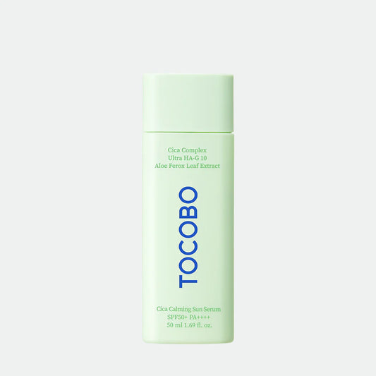 06 Tocobo Cica Calming Sun Serum SPF50+ PA++++/ Protector solar coreano de alta protección, piel sensible y propensa al acné.